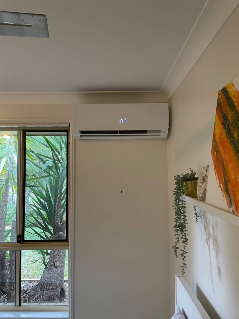 A wall-mounted split system unit completed during a residential air conditioning install by Integrated Trade Services
